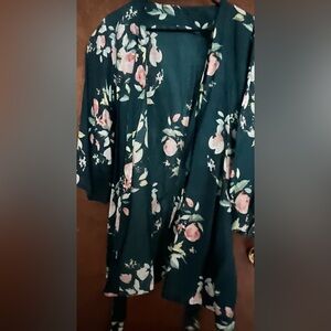 Floral wrap robe with pinky peach florals